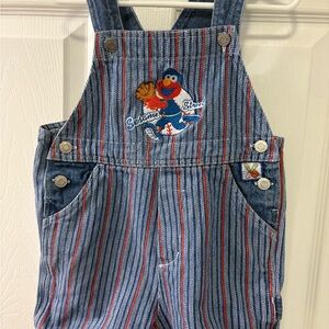Sesame Street Kids Shortalls - Blue and Red Stripes